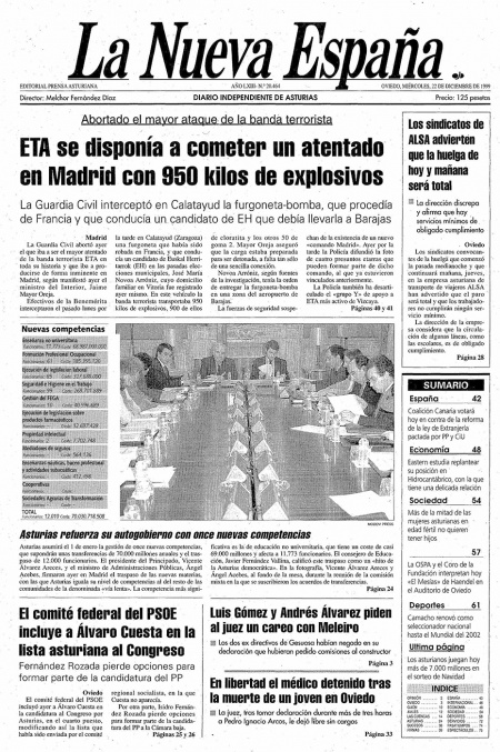 Portada Miércoles 22 de Diciembre de 1999