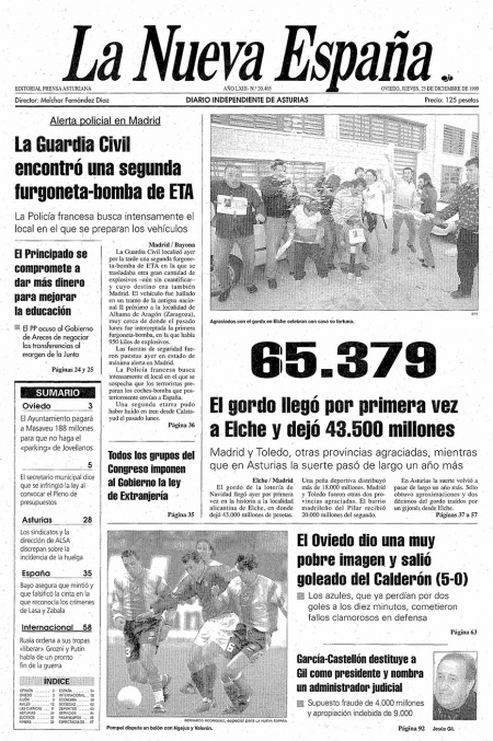 Portada Jueves 23 de Diciembre de 1999