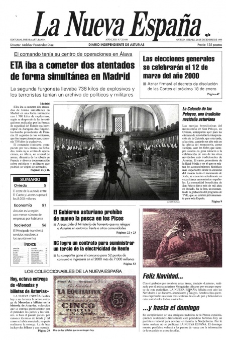 Portada Viernes 24 de Diciembre de 1999