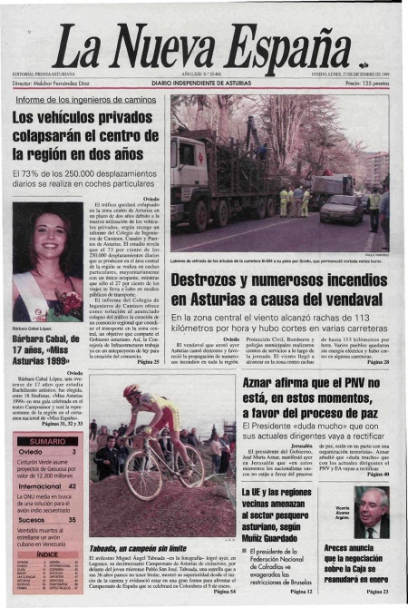 Portada Lunes 27 de Diciembre de 1999