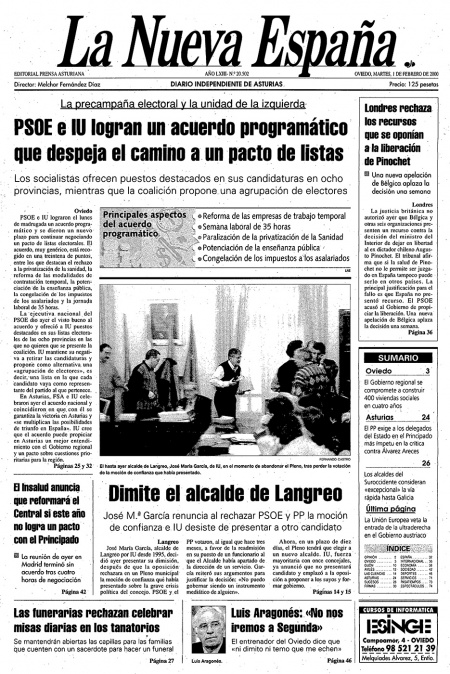 Portada Martes 1 de  de 2000