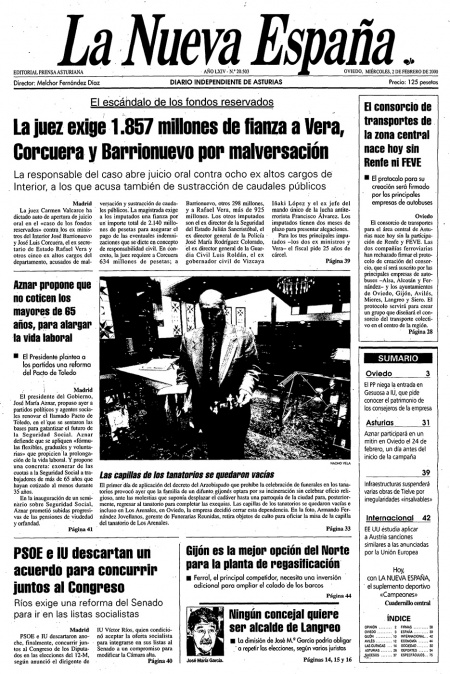 Portada Miércoles 2 de  de 2000