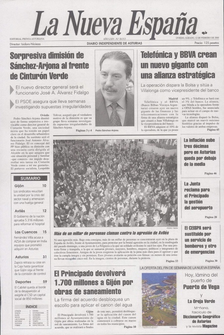 Portada Sábado 12 de  de 2000