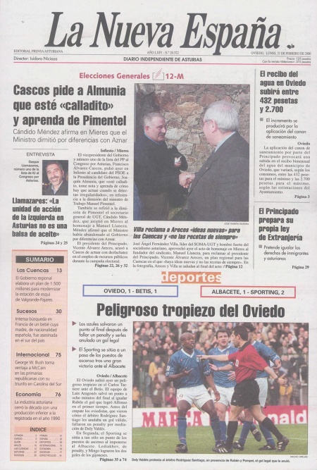 Portada Lunes 21 de  de 2000