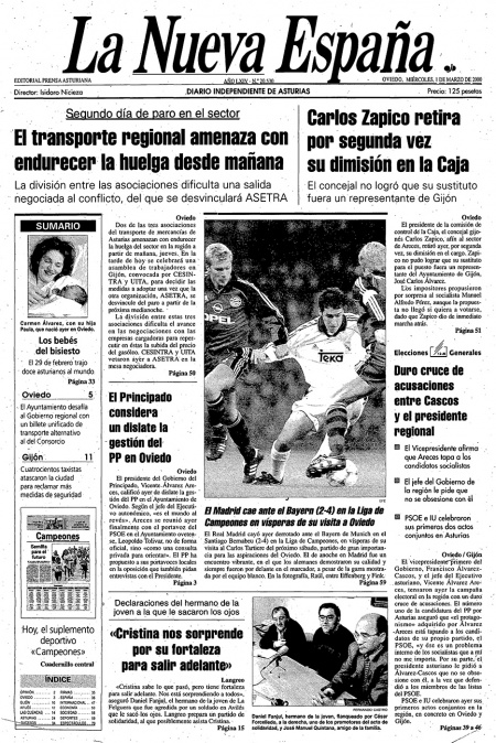 Portada Miércoles 1 de  de 2000