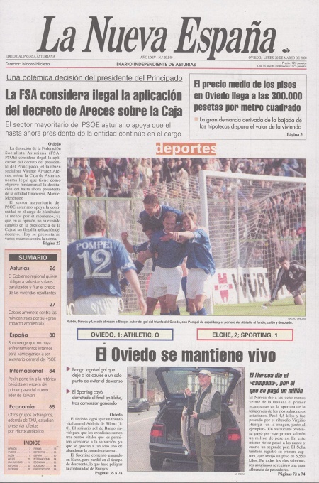 Portada Lunes 20 de  de 2000