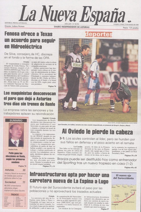 Portada Lunes 27 de  de 2000