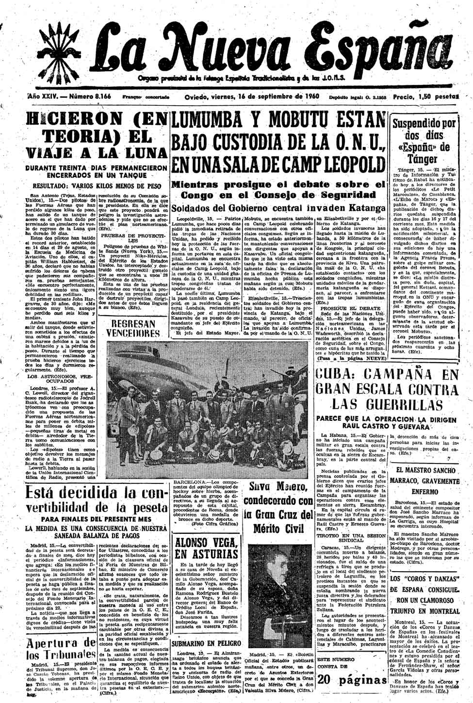 Portada del Viernes, 16 de Septiembre de 1960 - Portadas de La Nueva España  