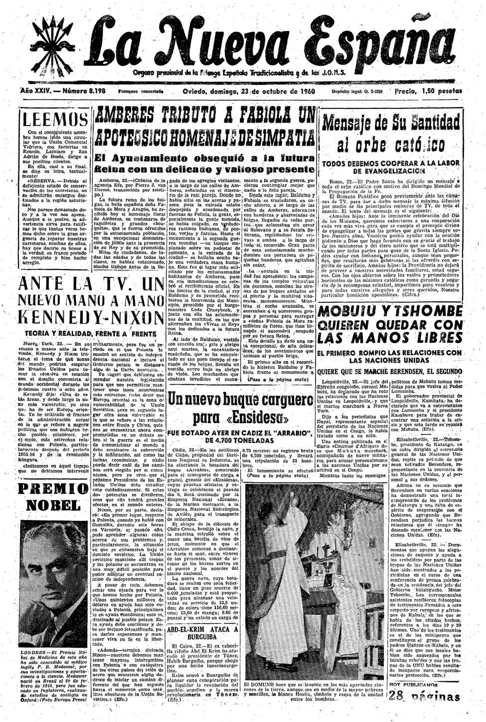 Portada del Domingo, 23 de Octubre de 1960 - Portadas de La Nueva España -  