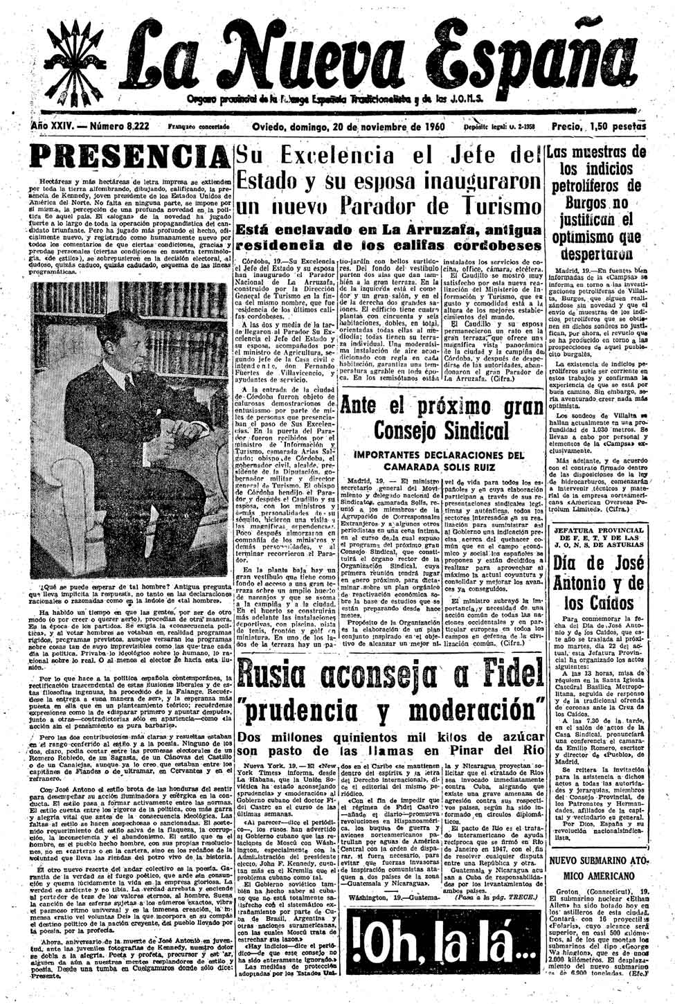 Portada del Domingo, 20 de Noviembre de 1960 - Portadas de La Nueva España  