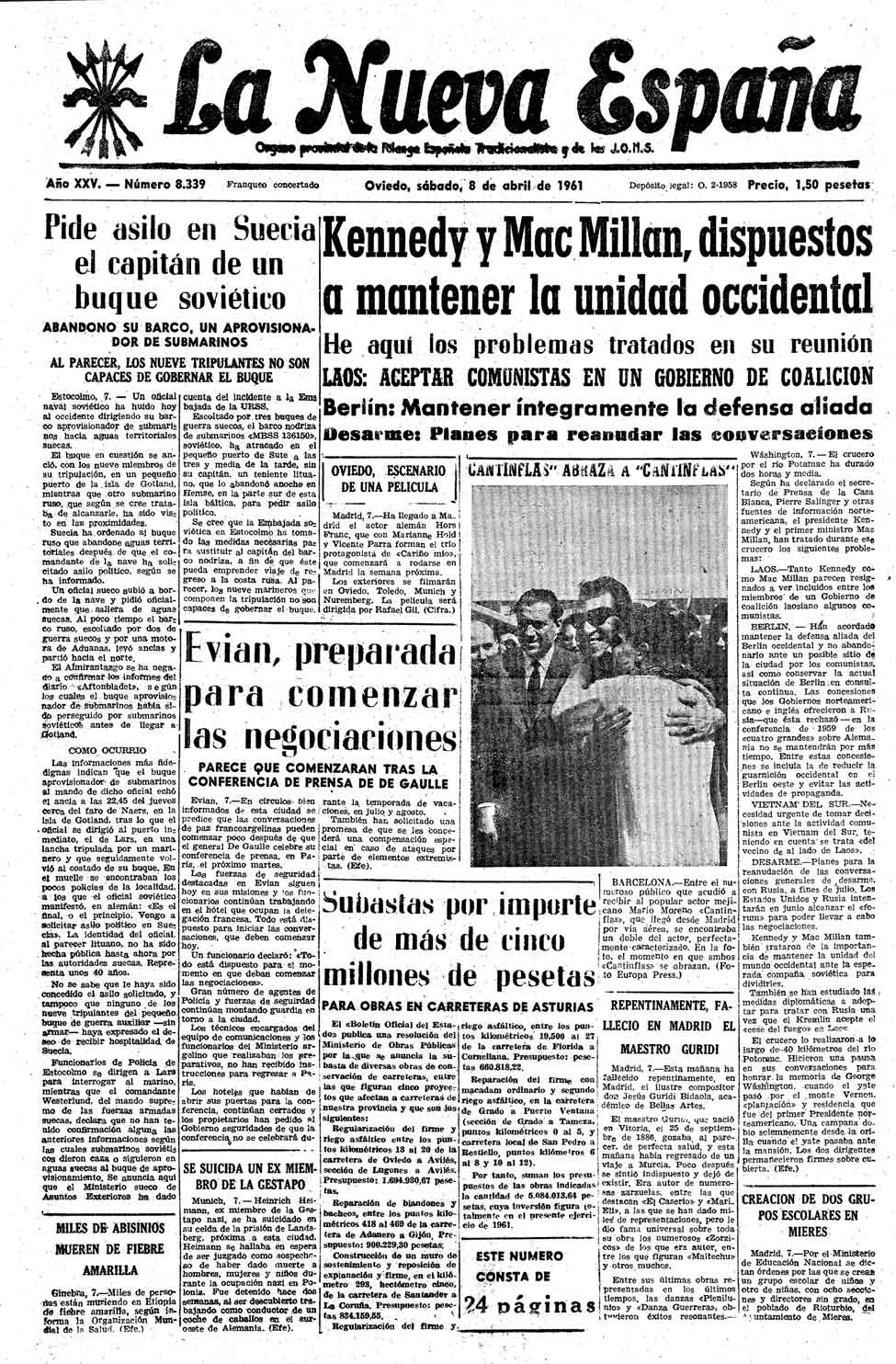 Portada del Sábado, 8 de Abril de 1961