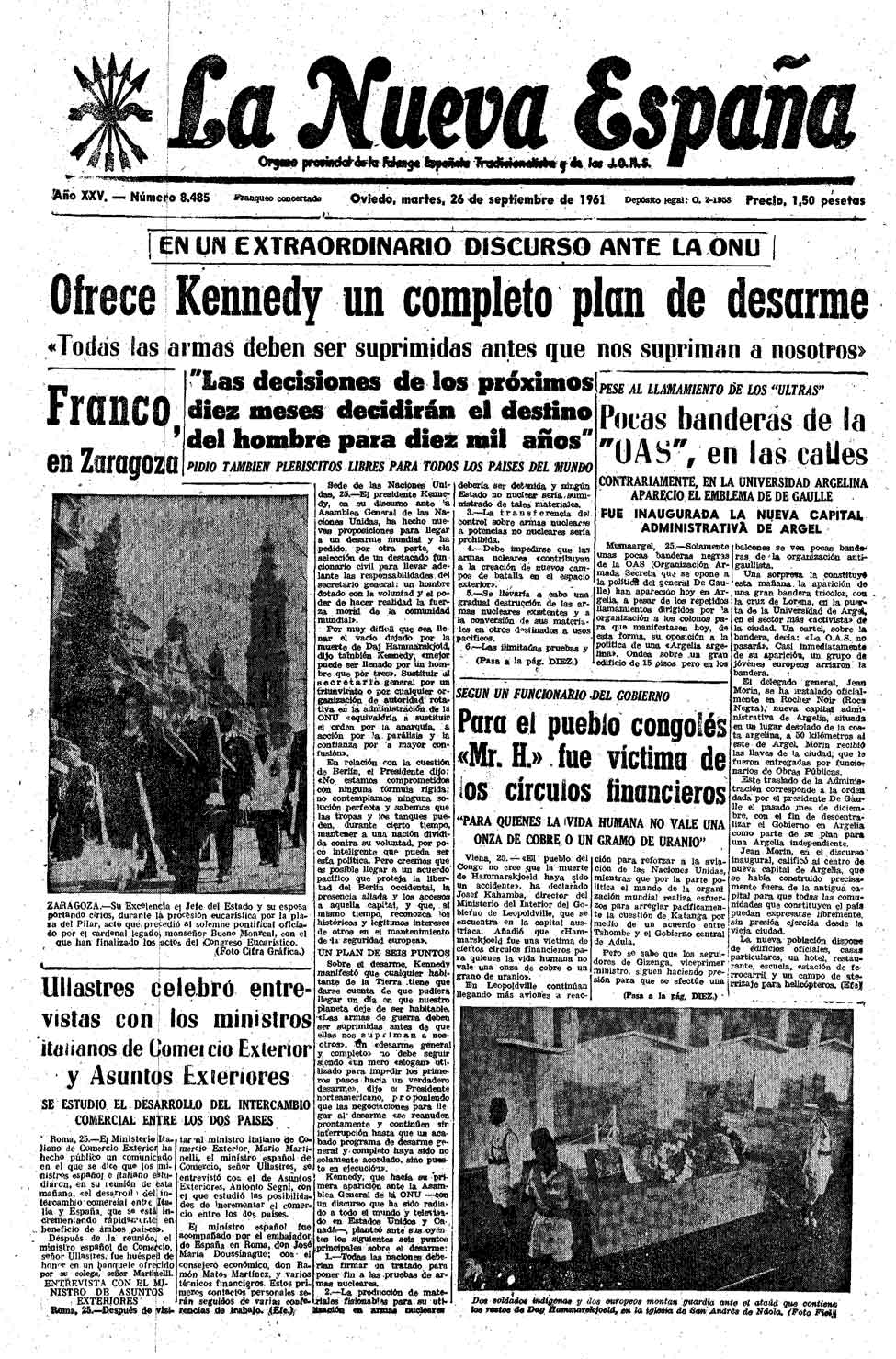 Portada del Martes, 26 de Septiembre de 1961
