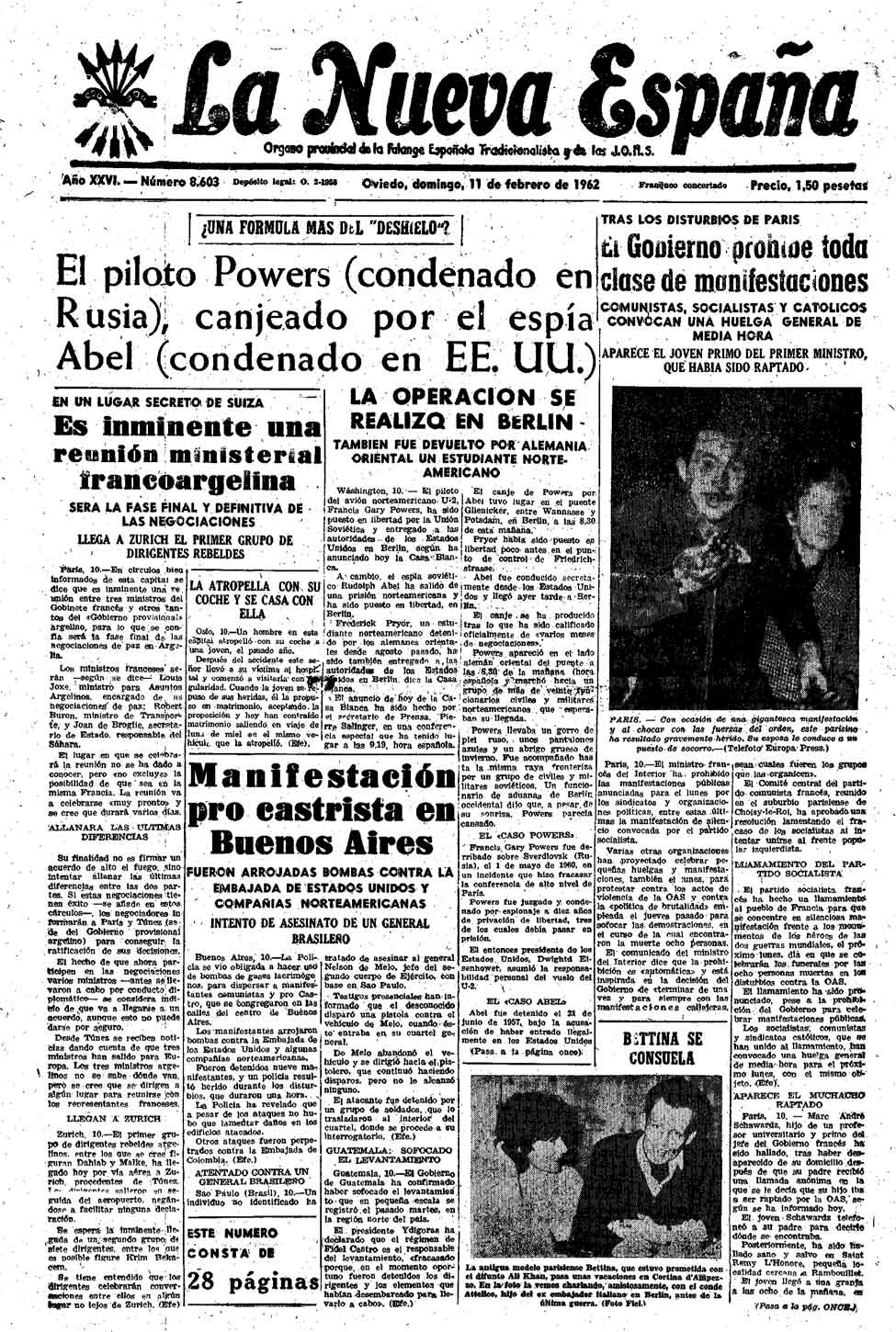 Portada del Domingo, 11 de Febrero de 1962
