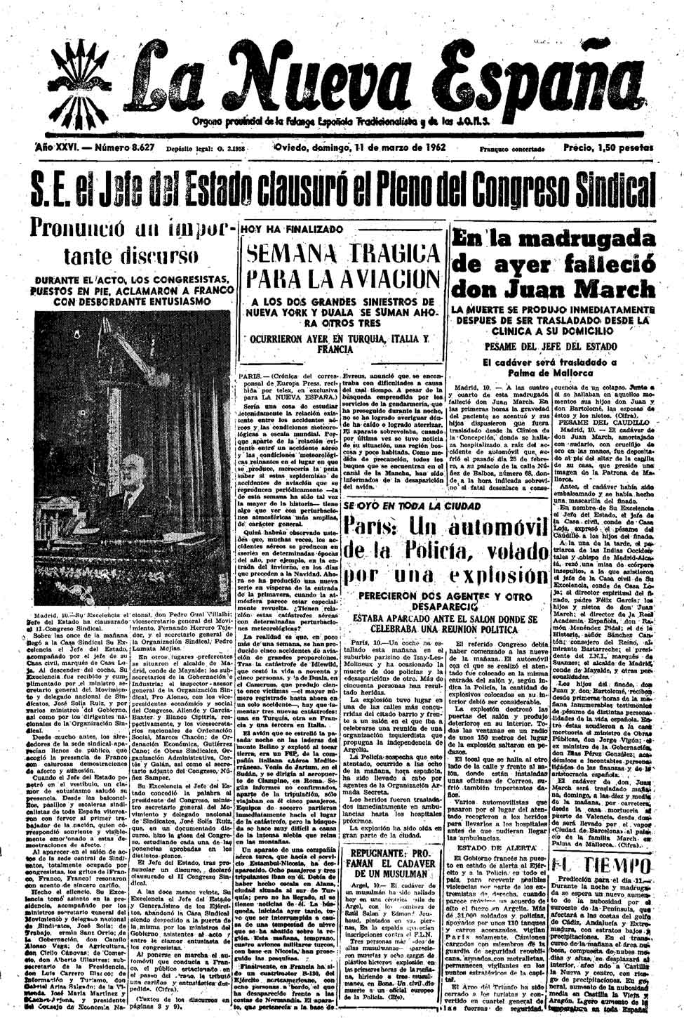 Portada del Domingo, 11 de Marzo de 1962