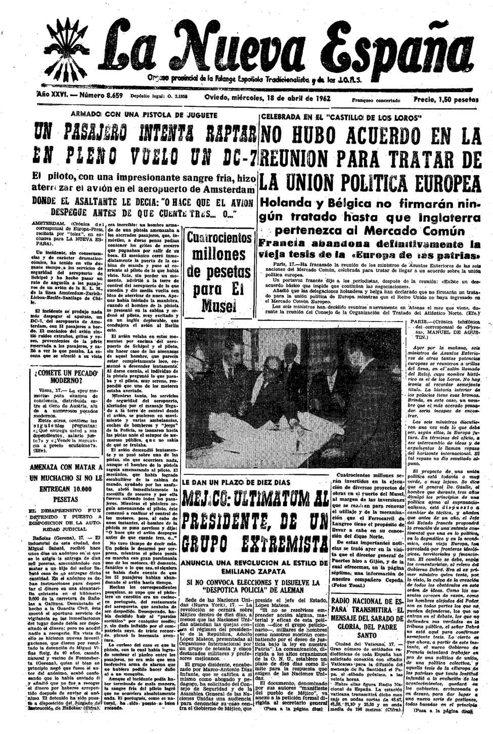 Portada del Miércoles, 18 de Abril de 1962