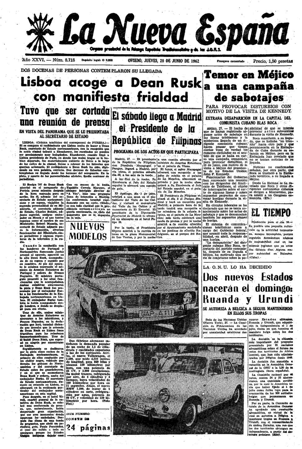 Portada del Jueves, 28 de Junio de 1962