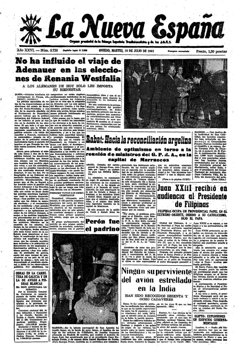 Portada del Martes, 10 de Julio de 1962