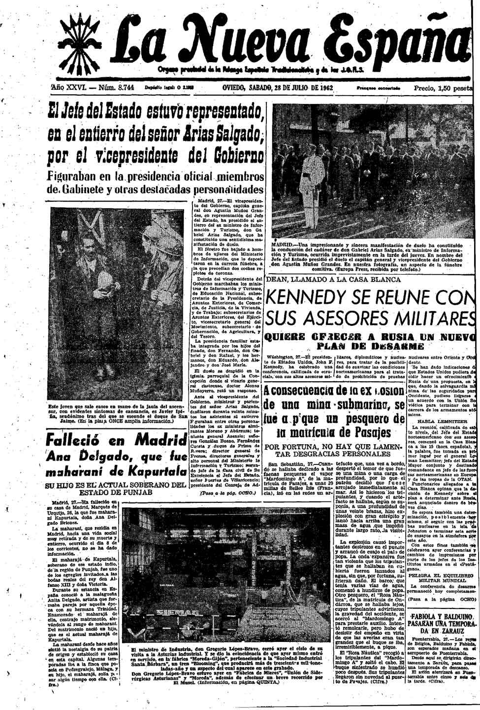 Portada del Sábado, 28 de Julio de 1962