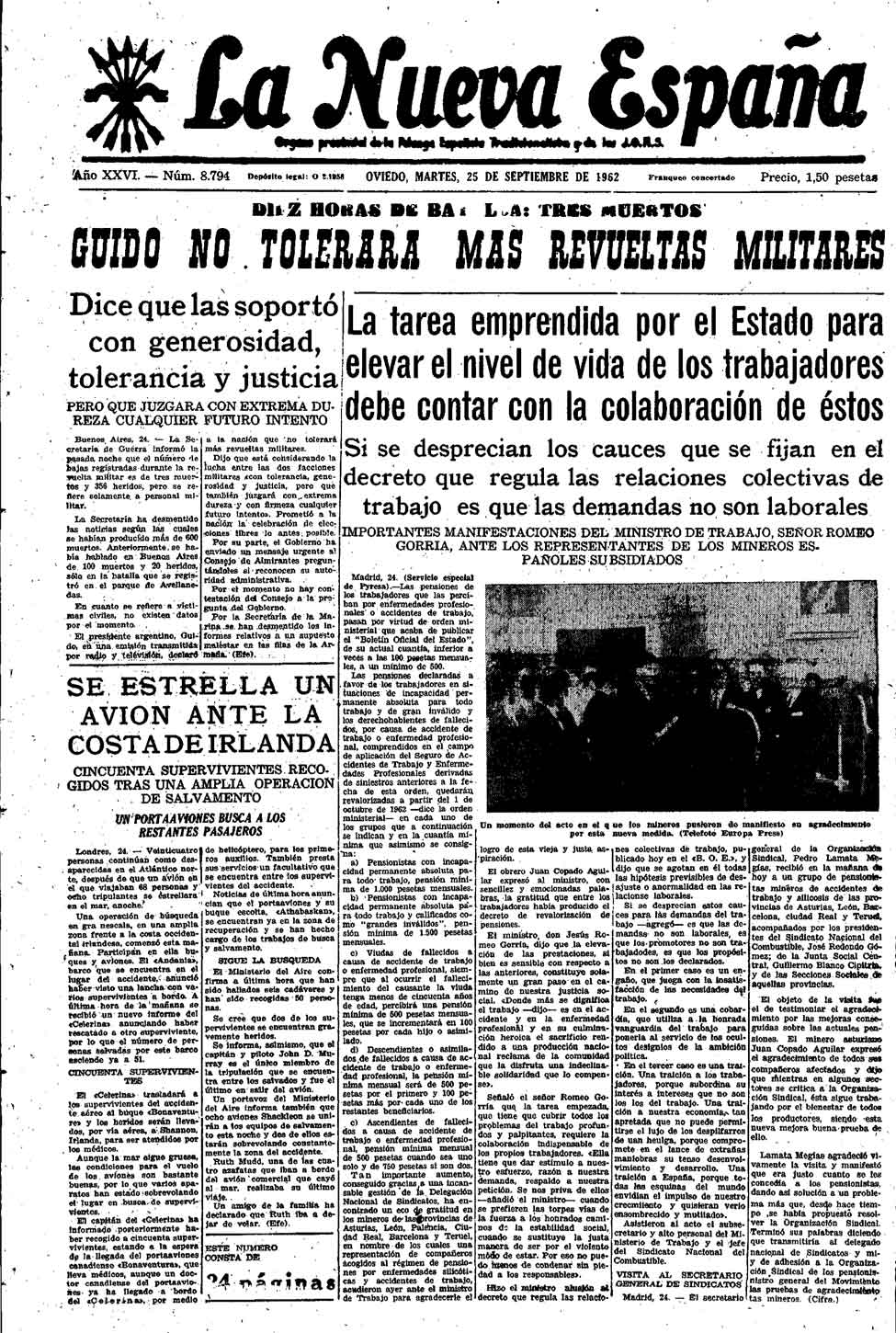Portada del Martes, 25 de Septiembre de 1962