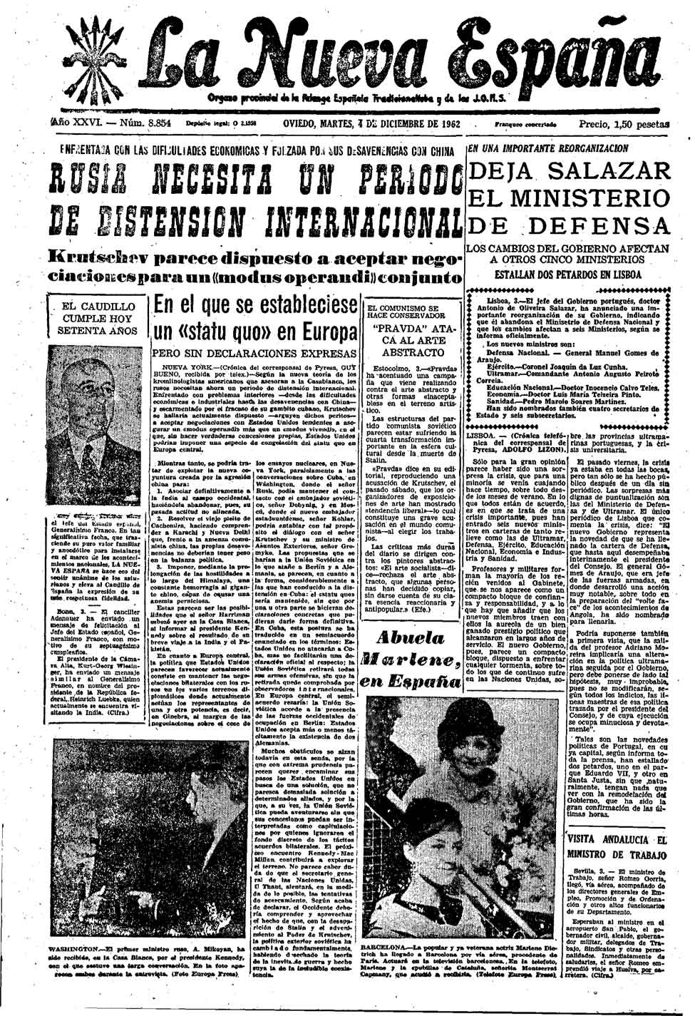 Portada del Martes, 4 de Diciembre de 1962