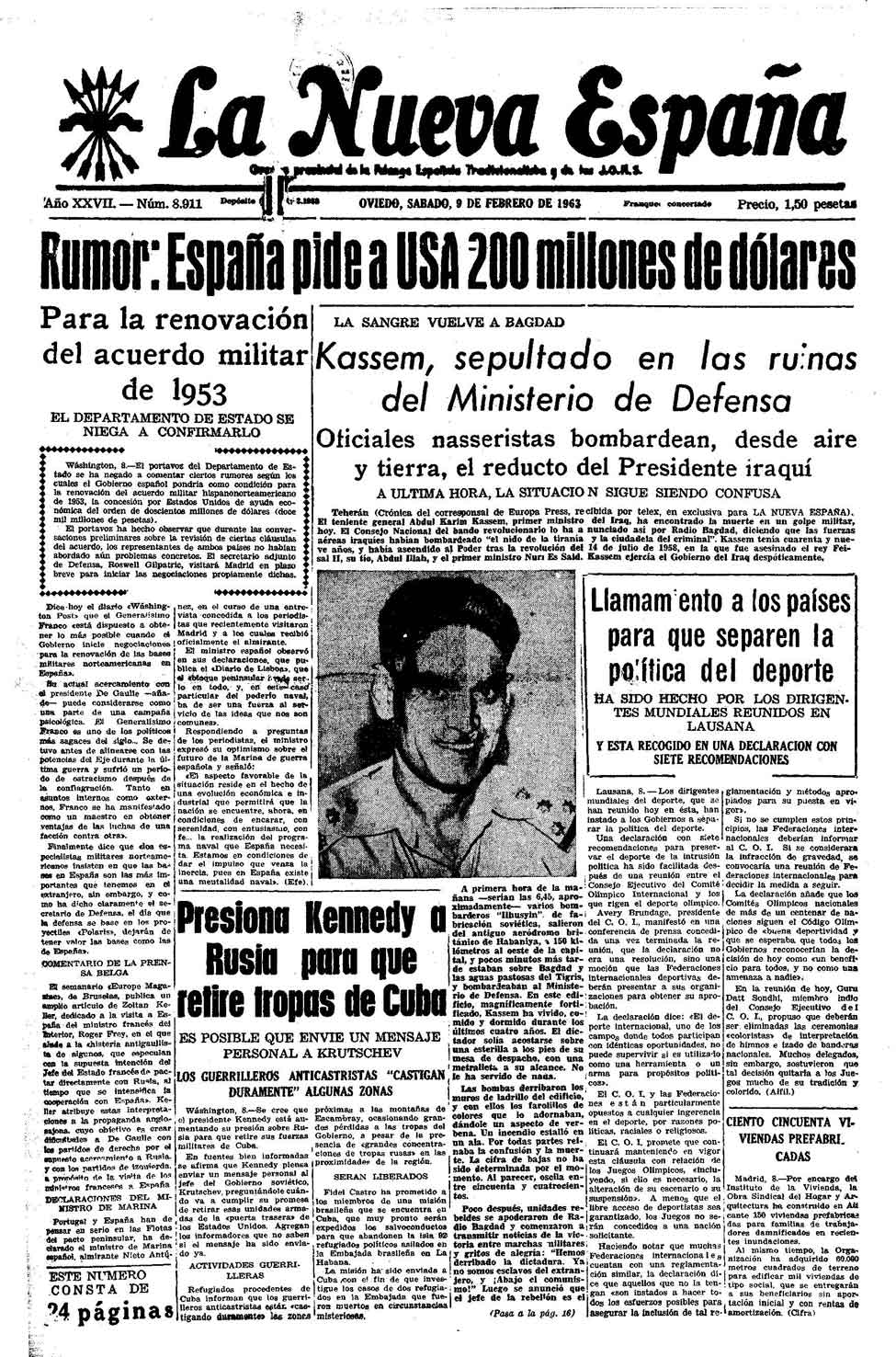 Portada del Sábado, 9 de Febrero de 1963