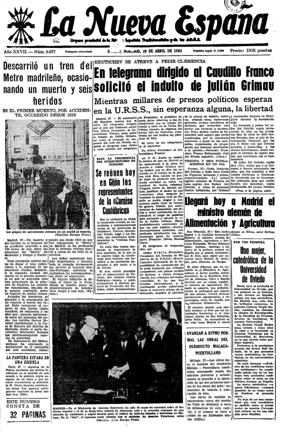 Portada del Domingo, 28 de Abril de 1963