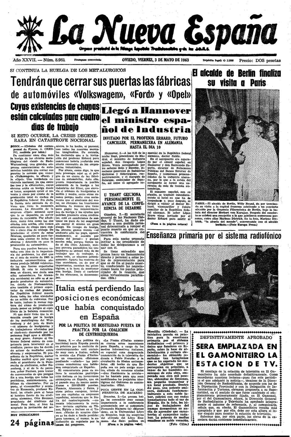 Portada del Viernes, 3 de Mayo de 1963