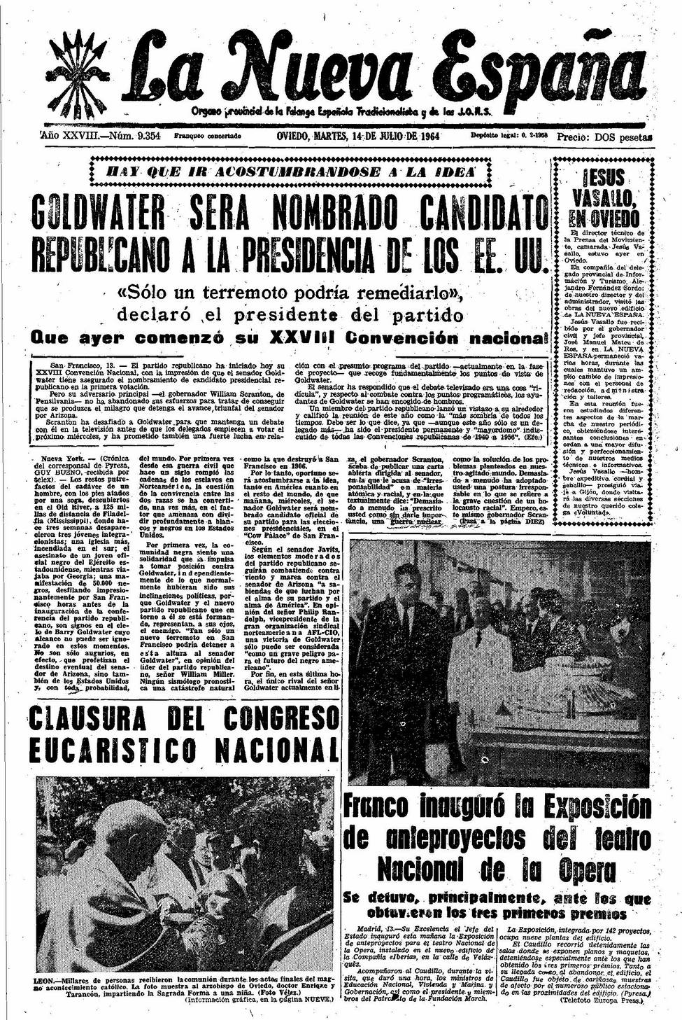 Portada del Martes, 14 de Julio de 1964