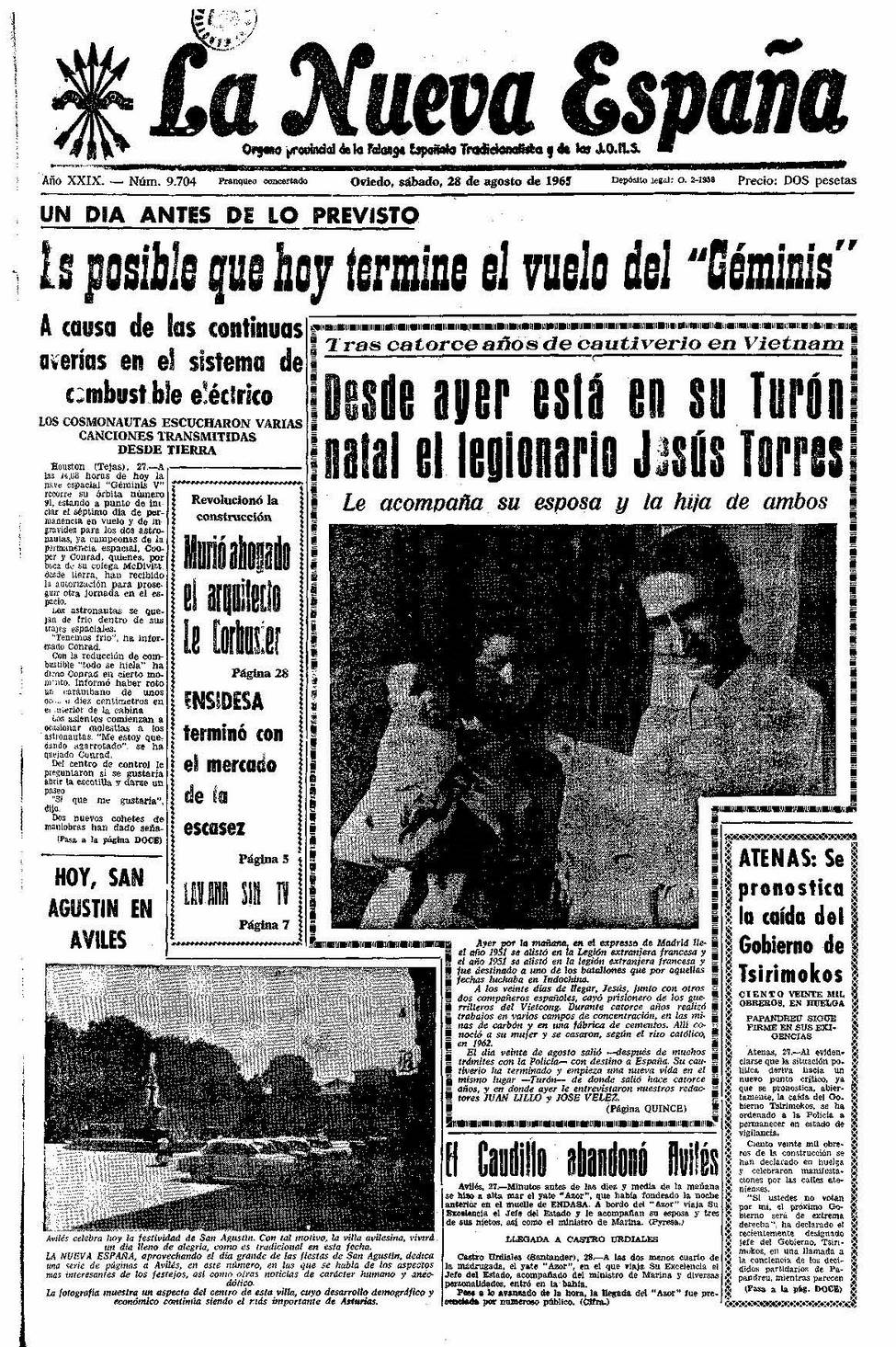 Portada del Sábado, 28 de Agosto de 1965