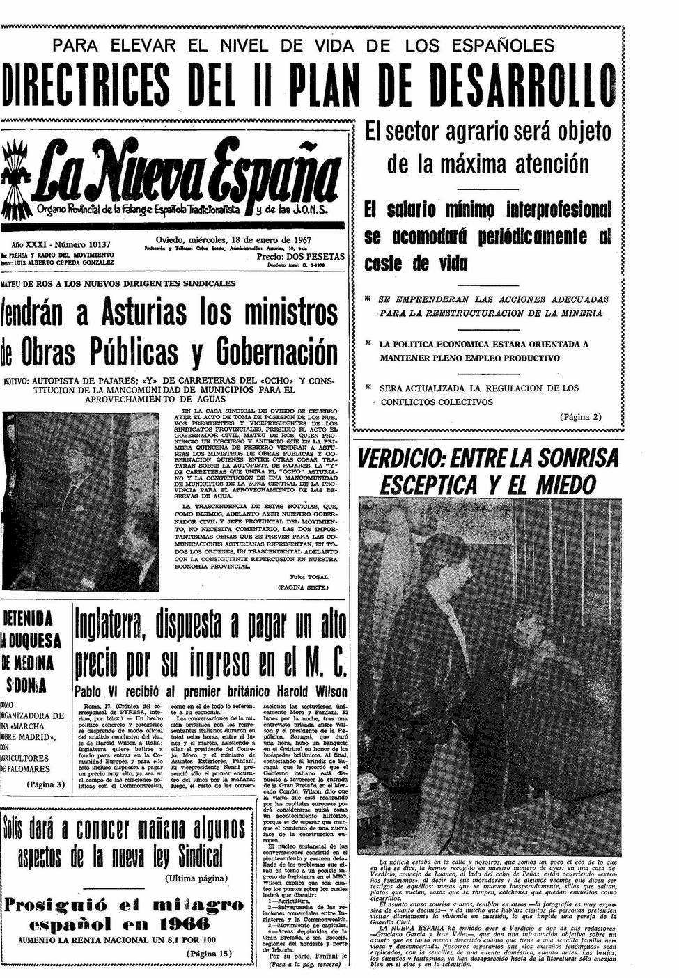 Portada del Miércoles, 18 de Enero de 1967