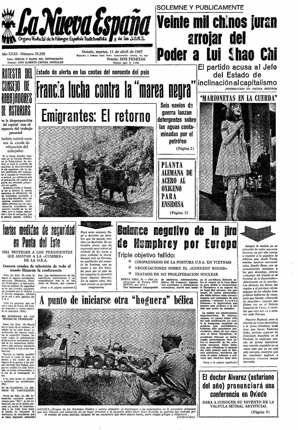Portada del Martes, 11 de Abril de 1967