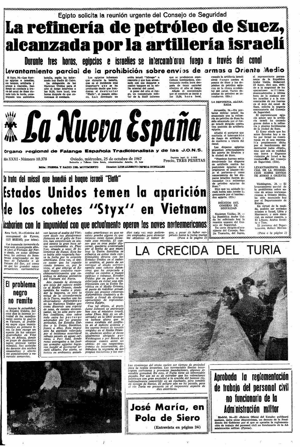 Portada del Miércoles, 25 de Octubre de 1967