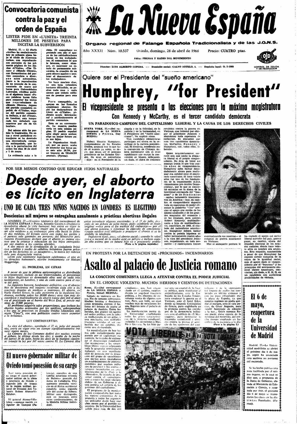 Portada del Domingo, 28 de Abril de 1968