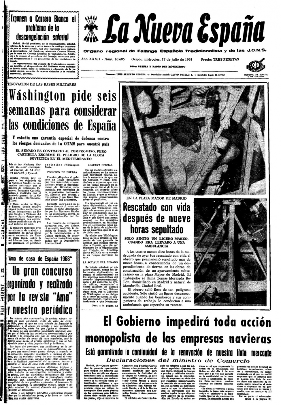 Portada del Miércoles, 17 de Julio de 1968
