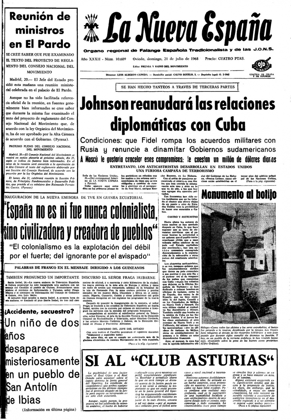 Portada del Domingo, 21 de Julio de 1968