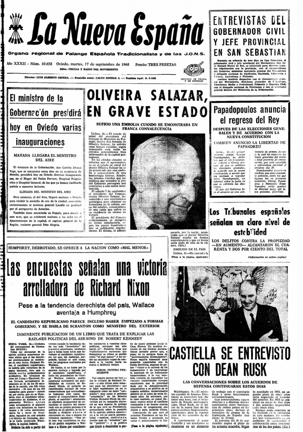 Portada del Martes, 17 de Septiembre de 1968