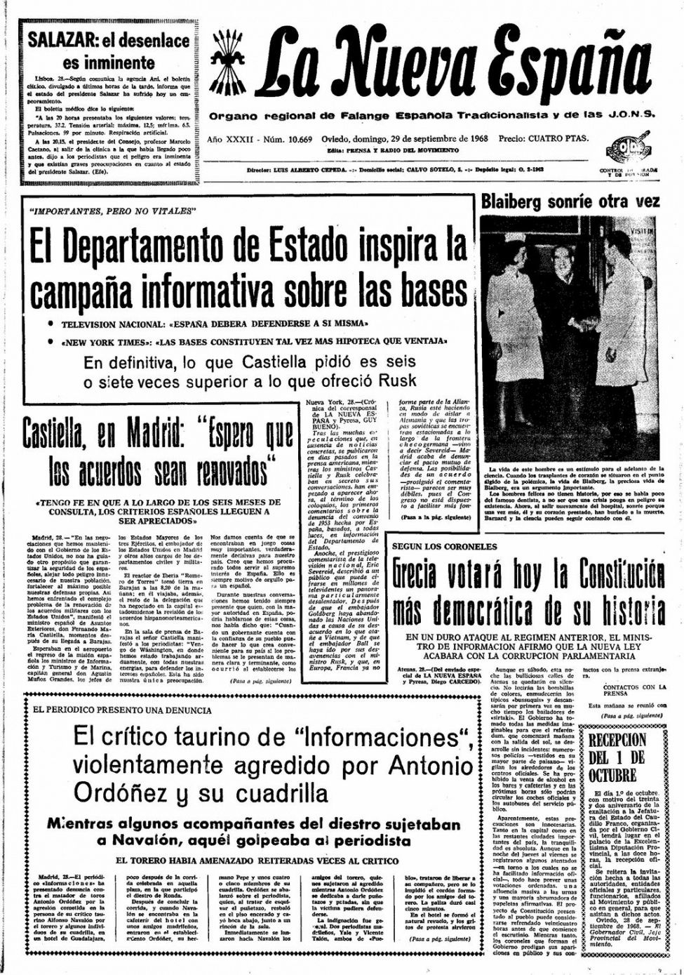 Portada del Domingo, 29 de Septiembre de 1968