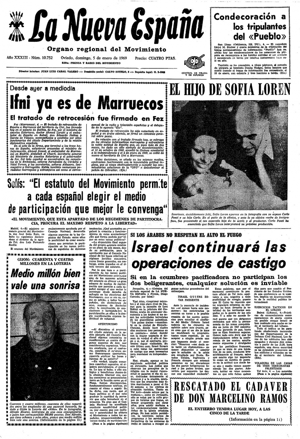 Portada del Domingo, 5 de Enero de 1969