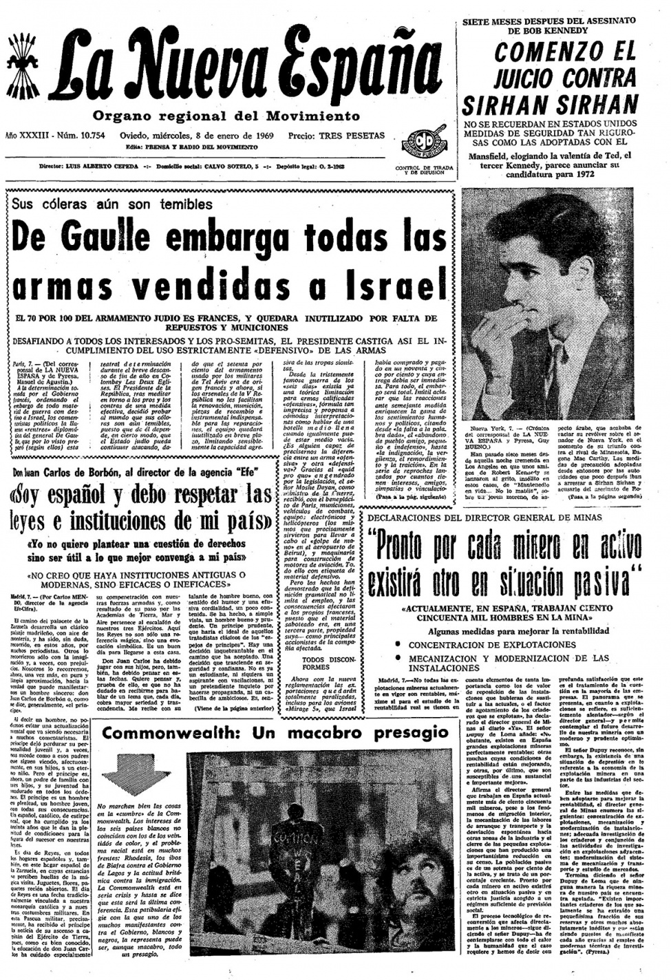 Portada del Miércoles, 8 de Enero de 1969