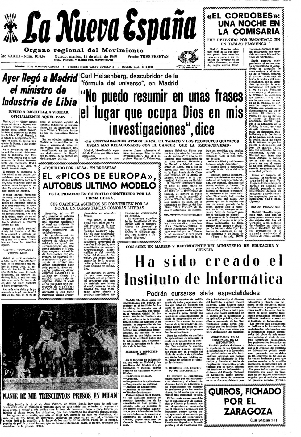 Portada del Martes, 15 de Abril de 1969