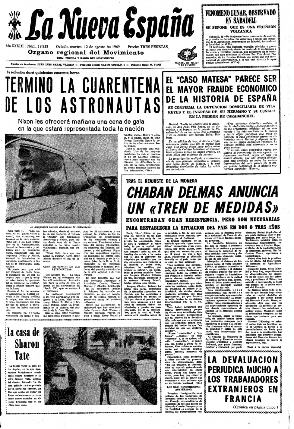 Portada del Martes, 12 de Agosto de 1969