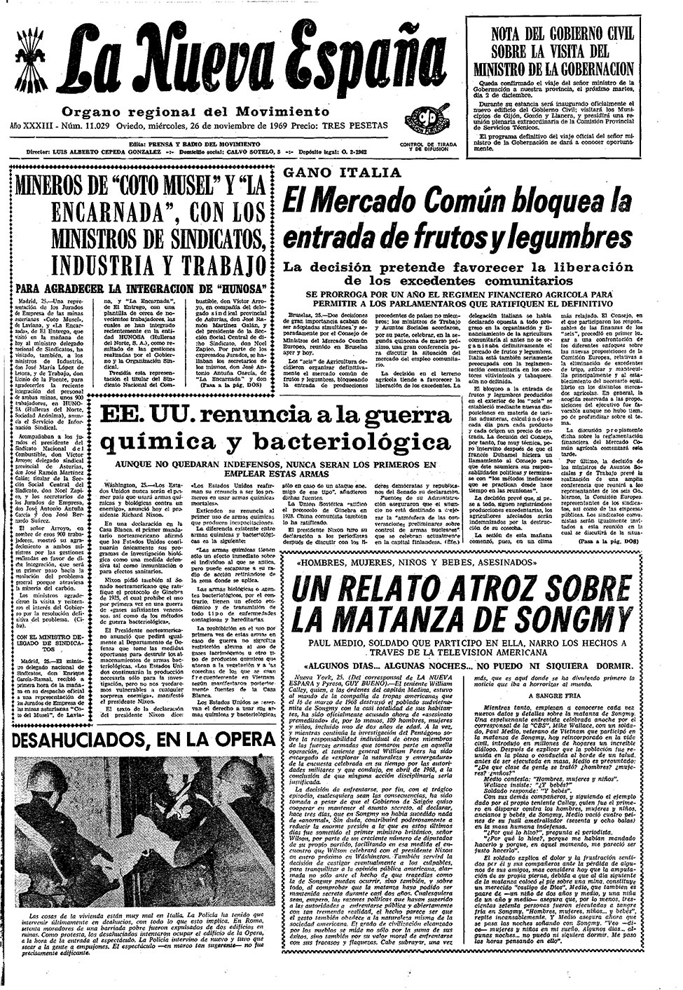 Portada del Miércoles, 26 de Noviembre de 1969