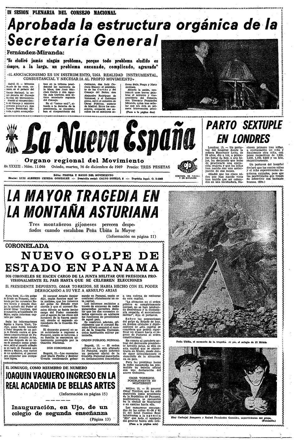 Portada del Martes, 16 de Diciembre de 1969