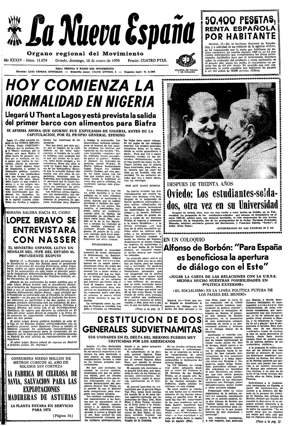 Portada del Domingo, 18 de Enero de 1970
