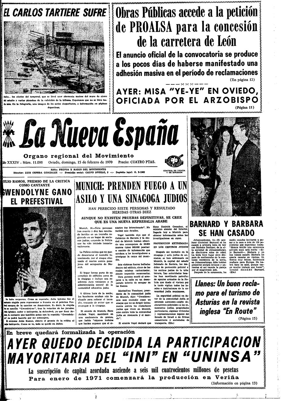 Portada del Domingo, 15 de Febrero de 1970
