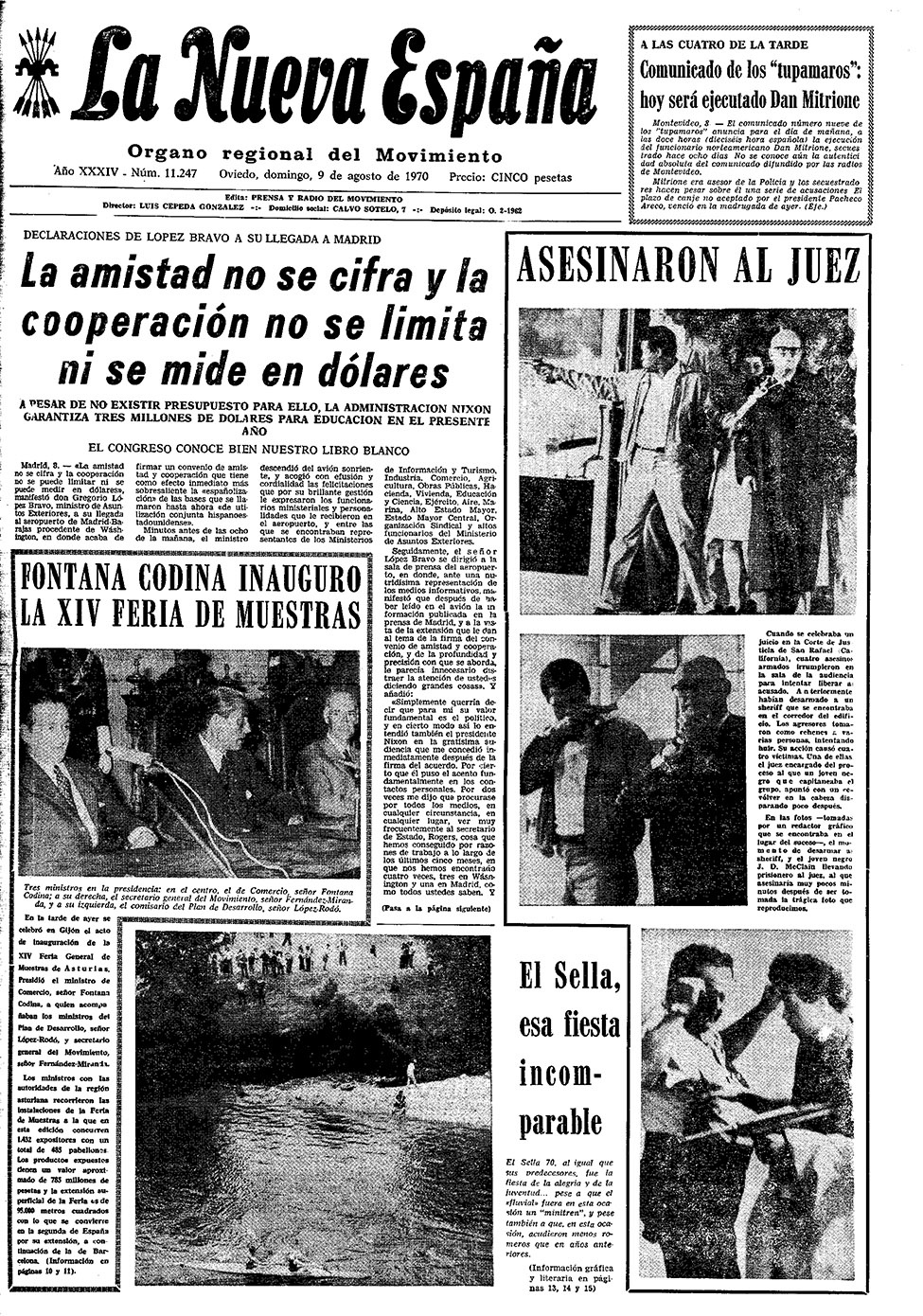 Portada del Domingo, 9 de Agosto de 1970