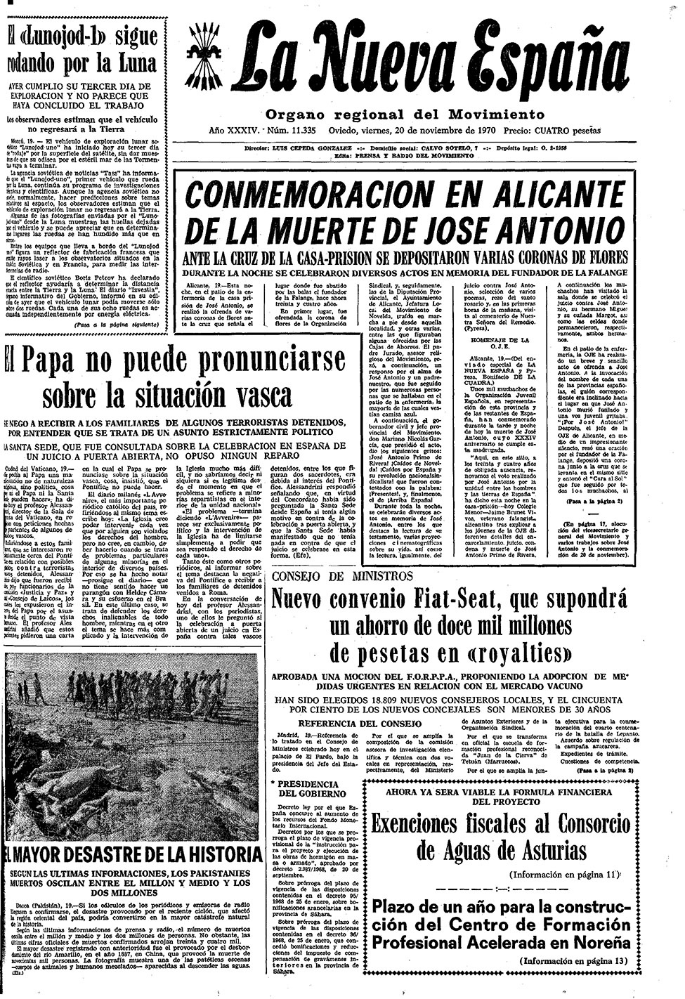 Portada del Viernes, 20 de Noviembre de 1970 - Portadas de La Nueva España  
