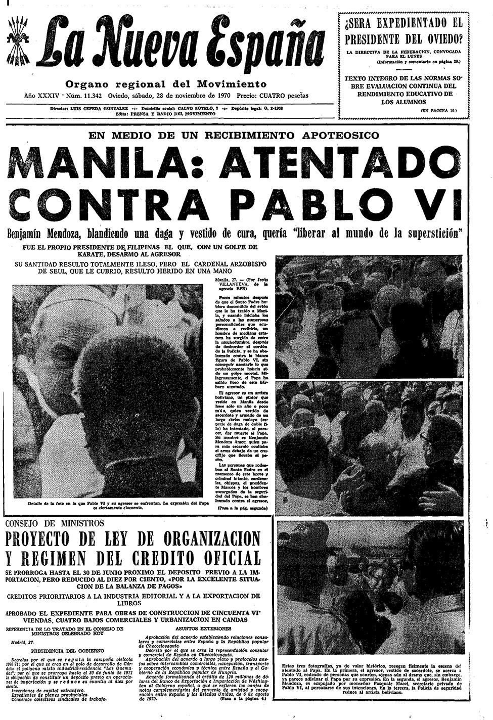 Portada del Sábado, 28 de Noviembre de 1970