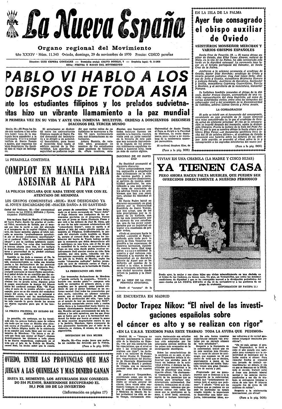 Portada del Domingo, 29 de Noviembre de 1970