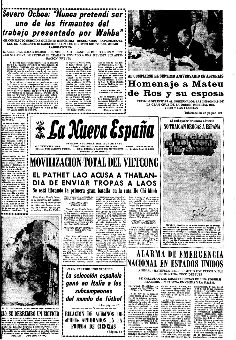 Portada del Domingo, 21 de Febrero de 1971